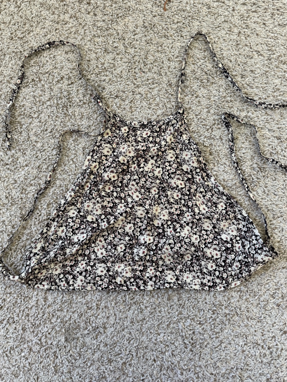 Brandy Melville Floral Halter Neck Top - Cream & Black Floral